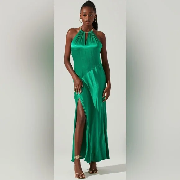 Astr | Dresses | Astr The Label Green Kazia Satin Halter Chain Maxi Dress |  Poshmark